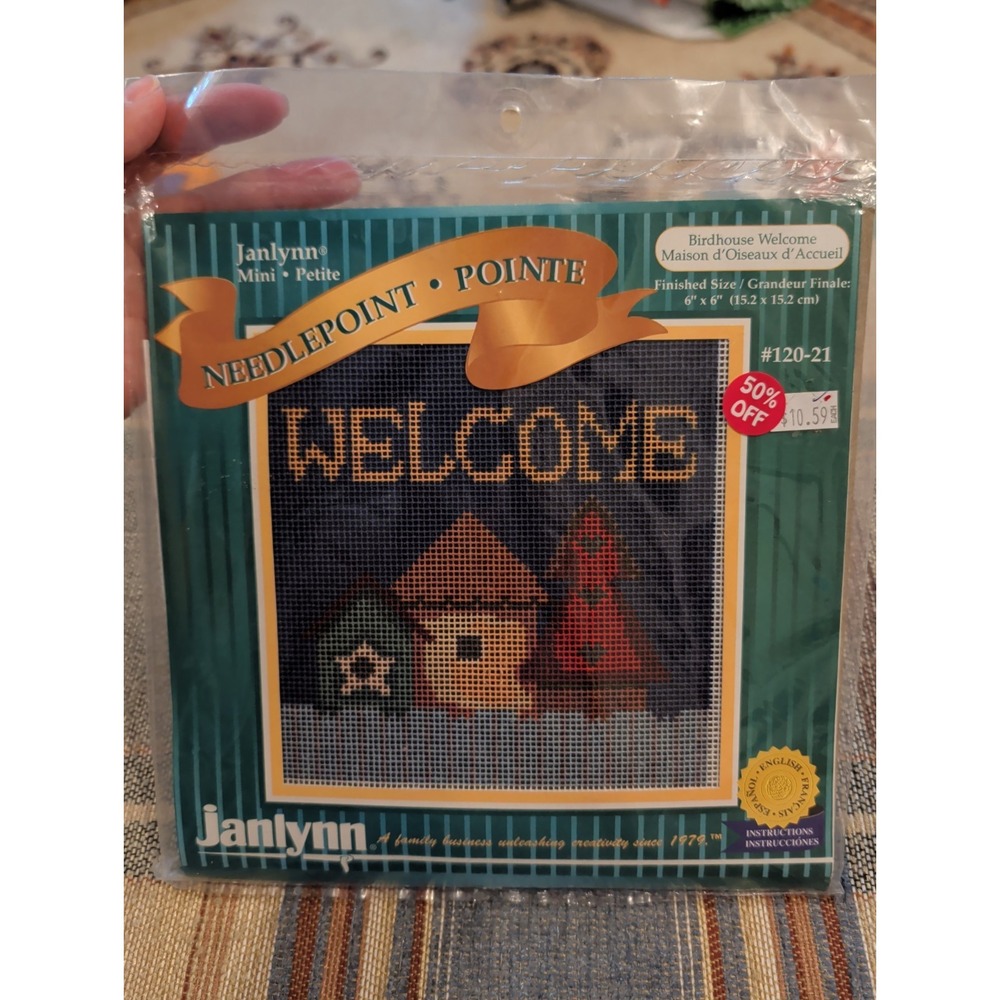 New Vintage Needlepoint Kit Janlynn Birdhouse Welcome #120-21 Finish Size 6 X 6"